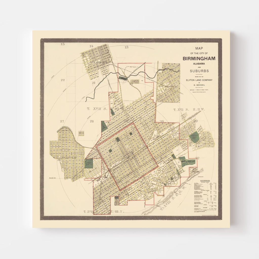 Vintage Map of Birmingham, Alabama 1888