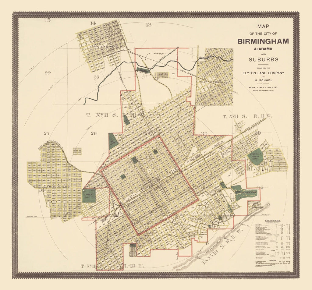 Vintage Map of Birmingham, Alabama 1888