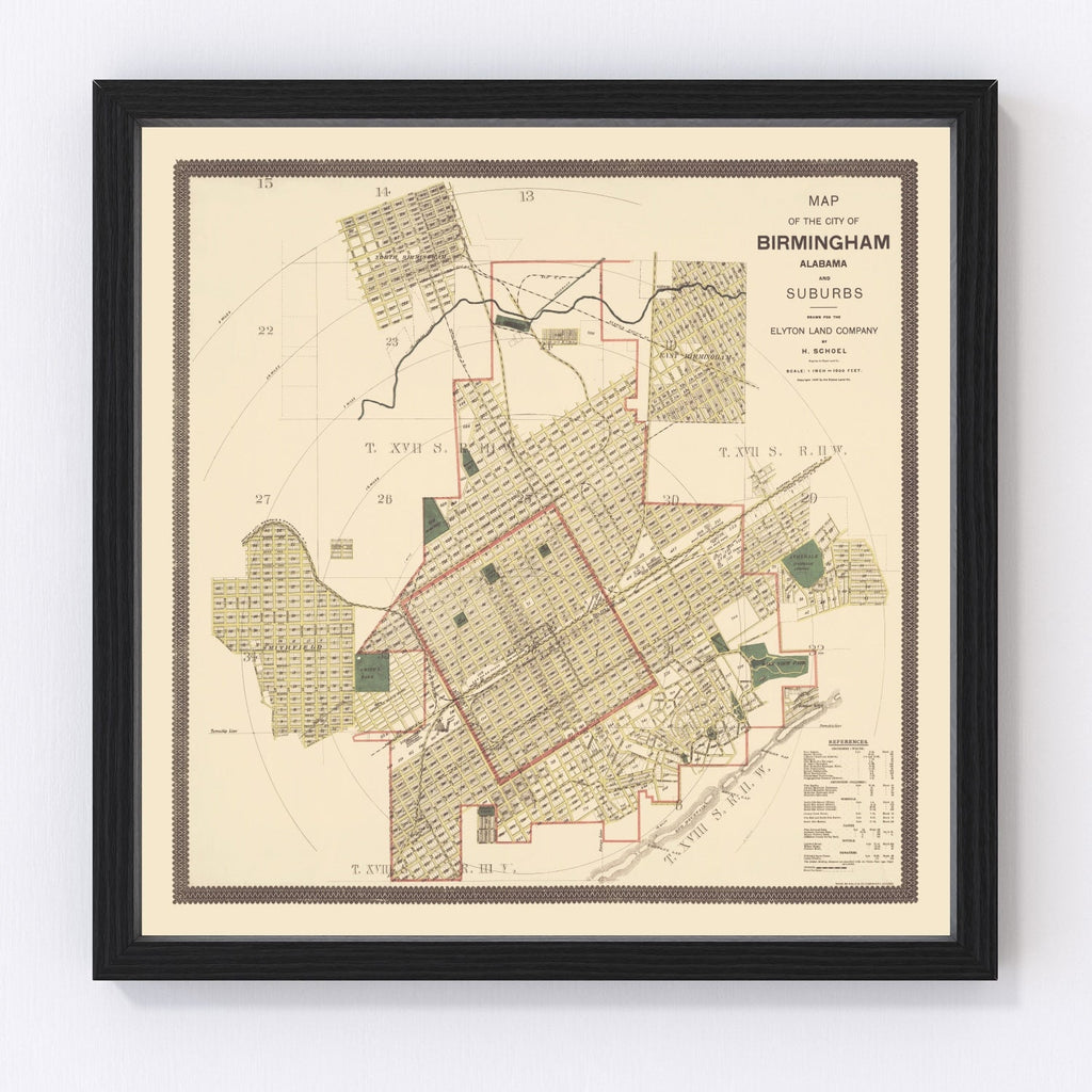 Vintage Map of Birmingham, Alabama 1888