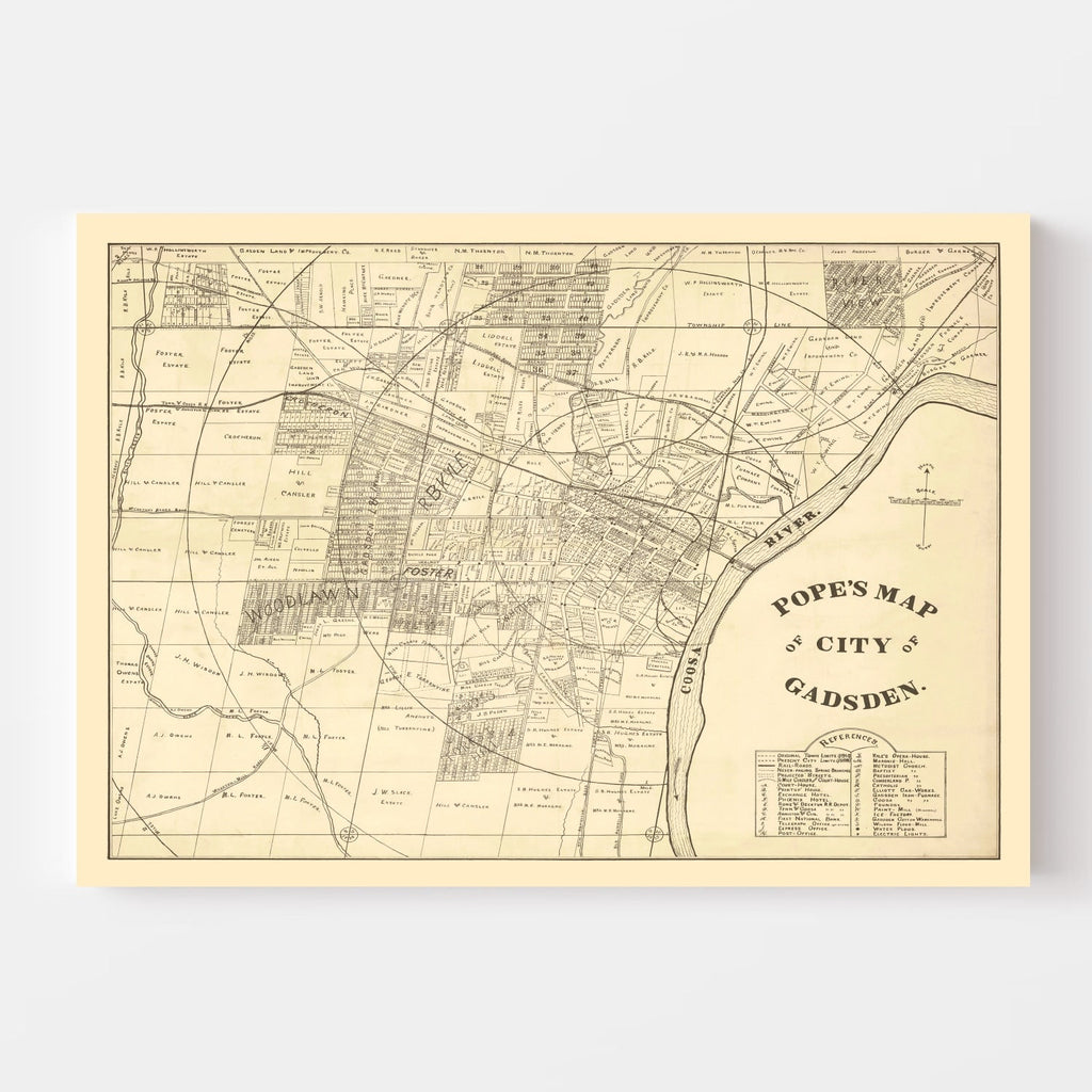 Vintage Map of Gadsden, Alabama 1888