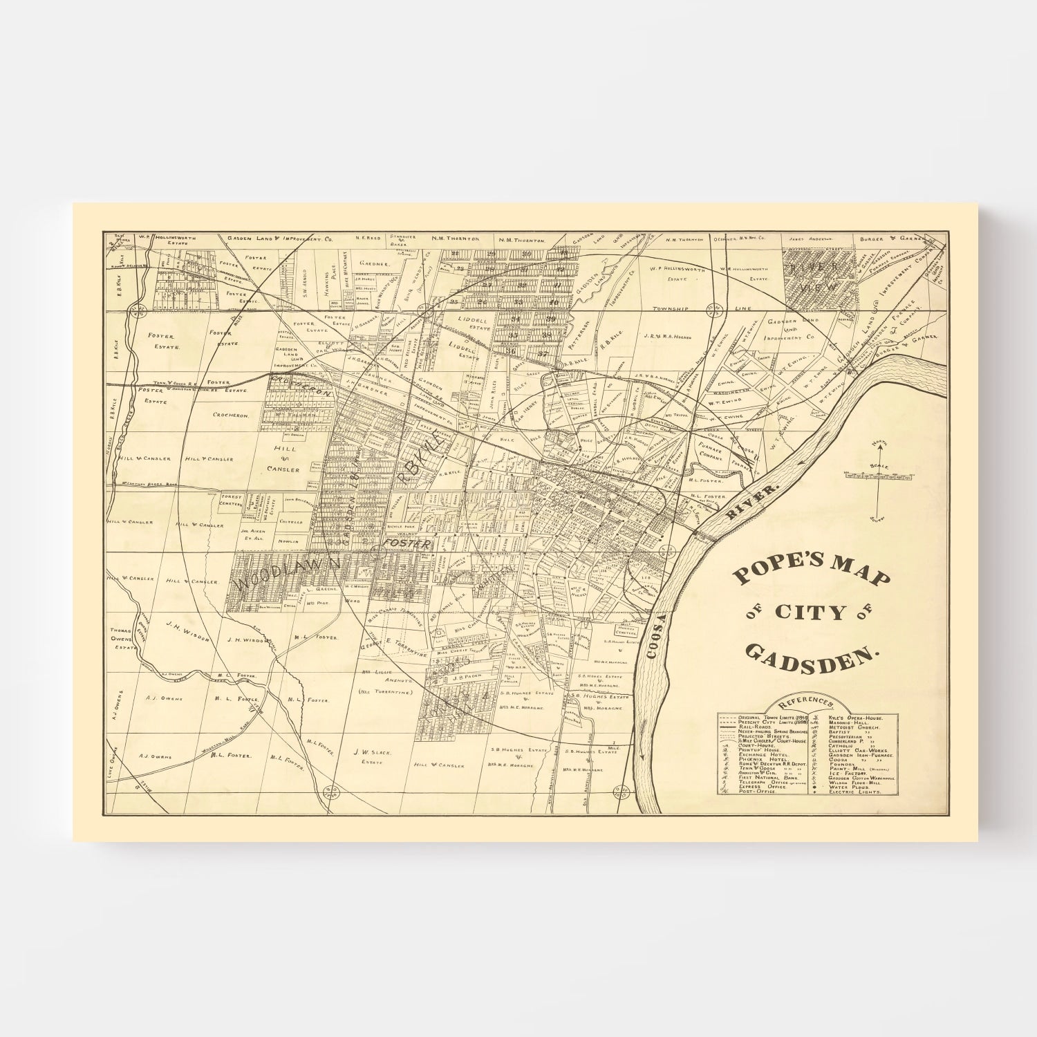 Vintage Map of Gadsden, Alabama 1888