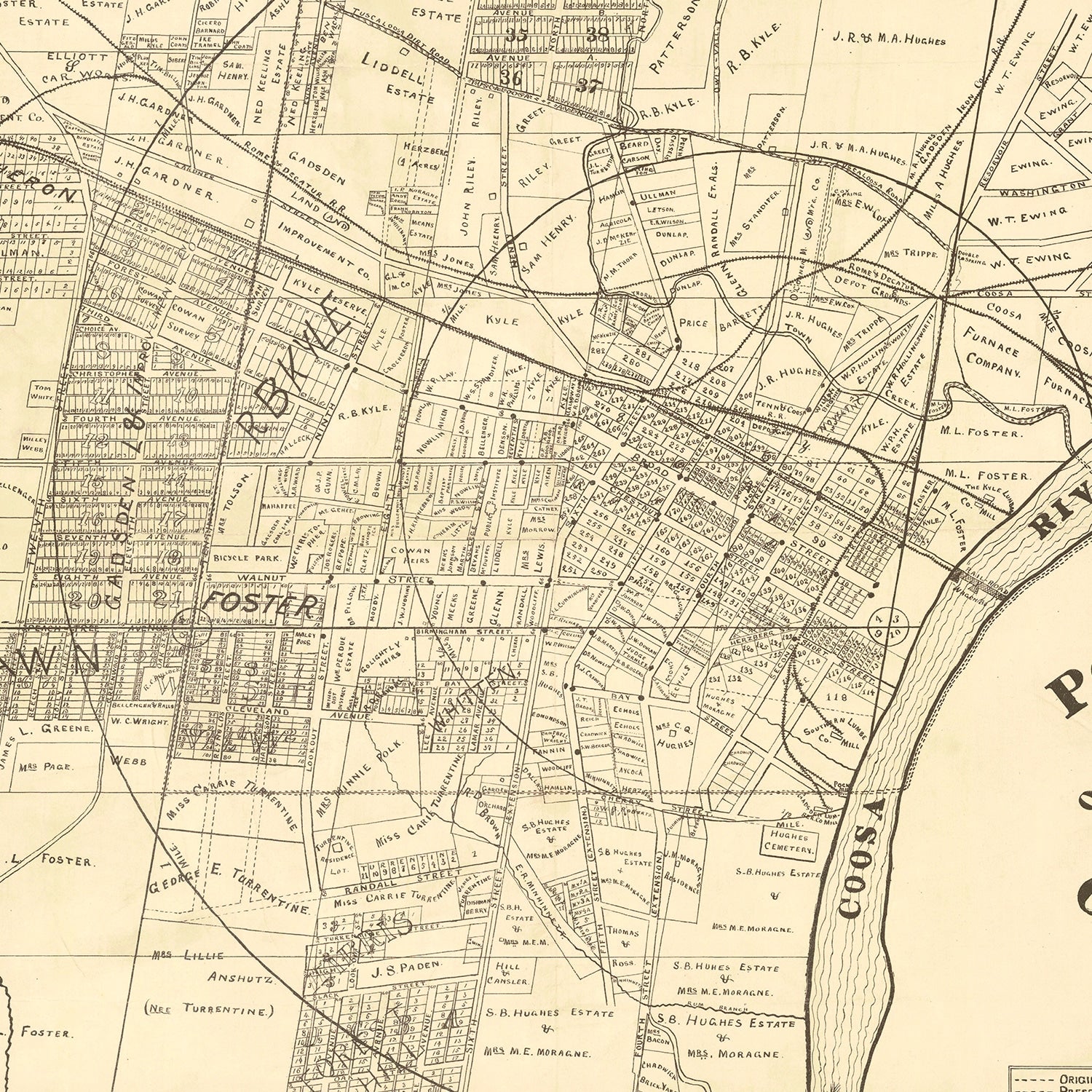 Vintage Map of Gadsden, Alabama 1888