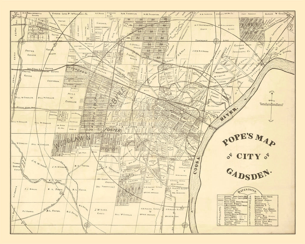 Vintage Map of Gadsden, Alabama 1888