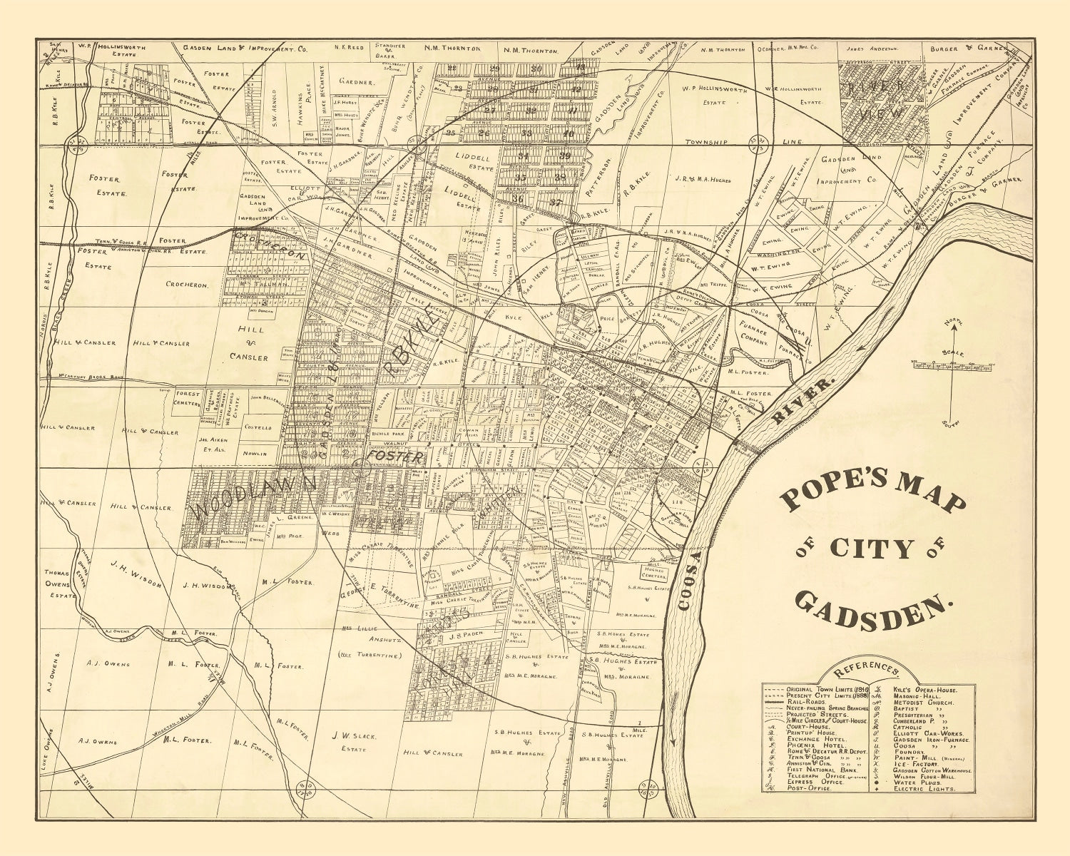 Vintage Map of Gadsden, Alabama 1888