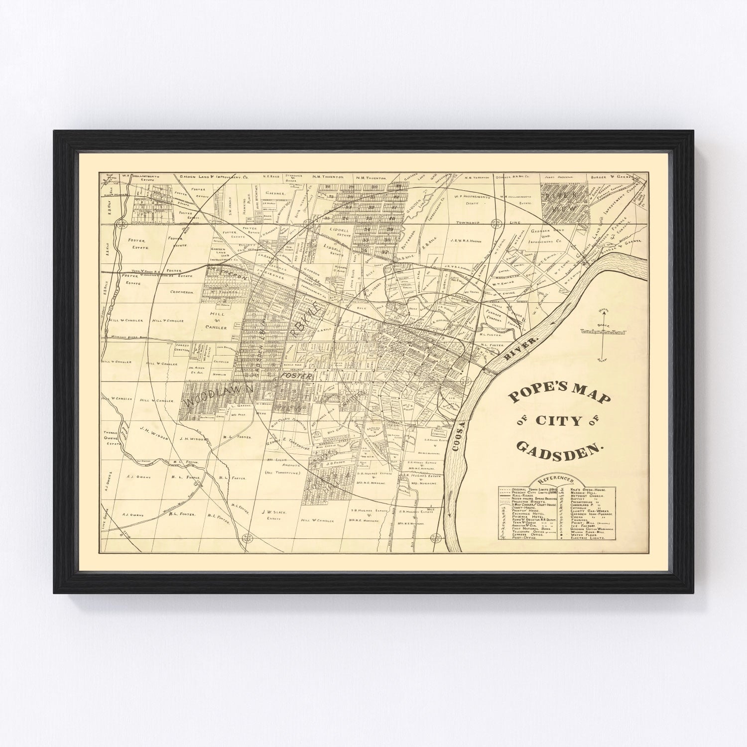 Vintage Map of Gadsden, Alabama 1888