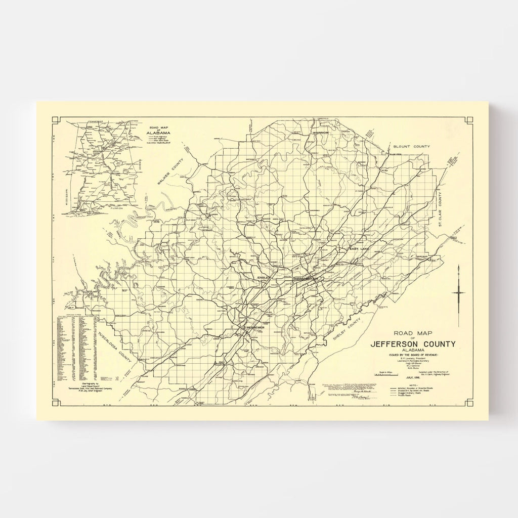 Vintage Map of Jefferson County, Alabama 1916