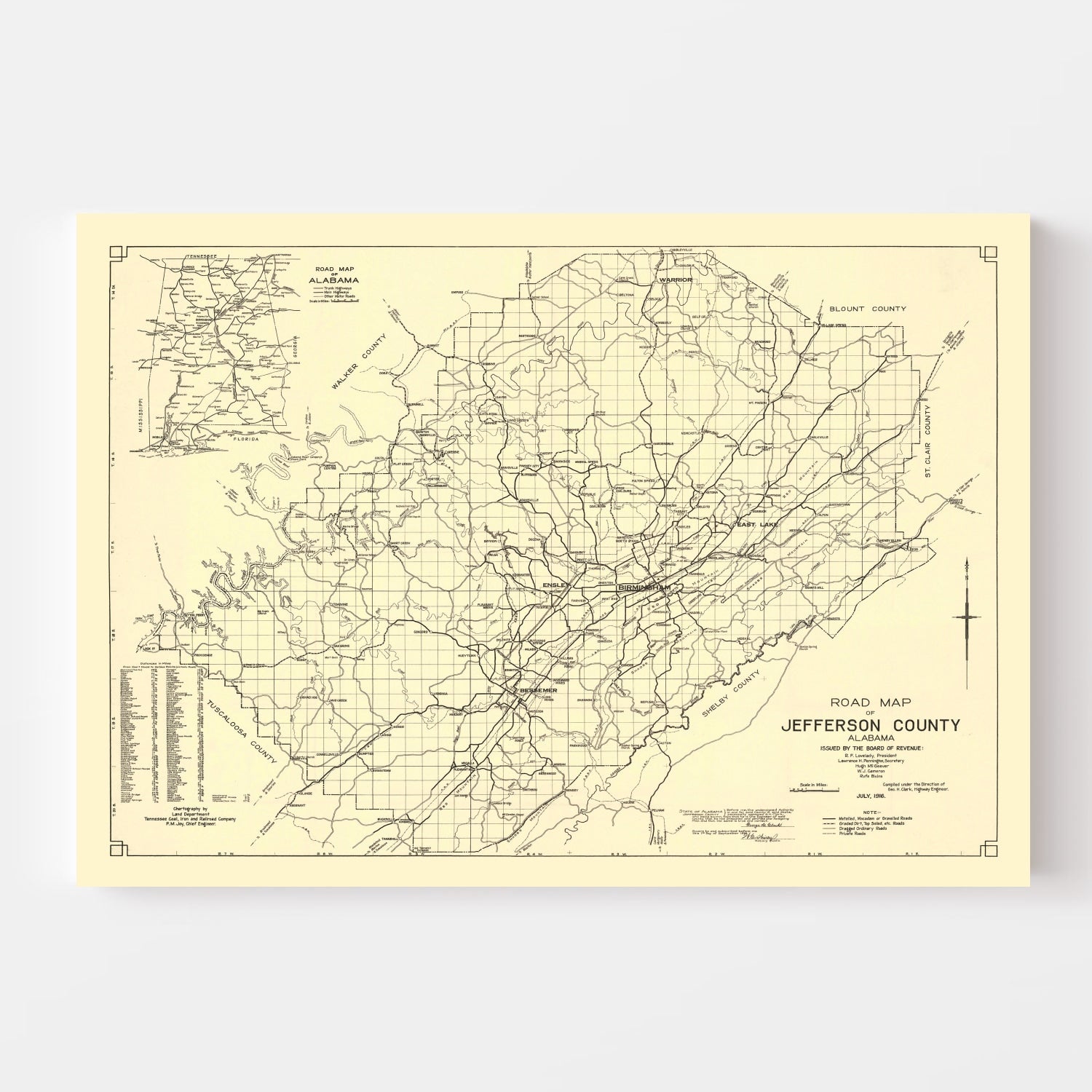 Vintage Map of Jefferson County, Alabama 1916
