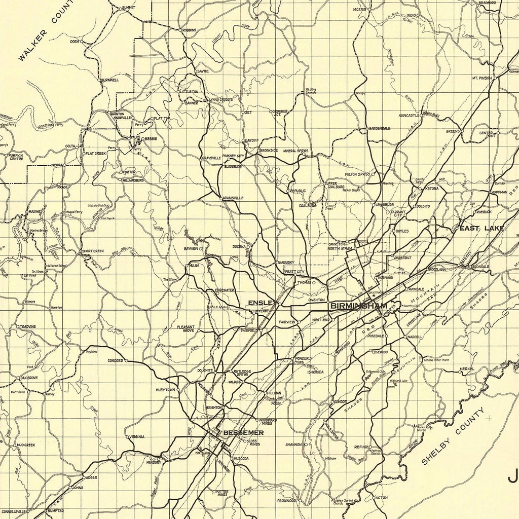 Vintage Map of Jefferson County, Alabama 1916