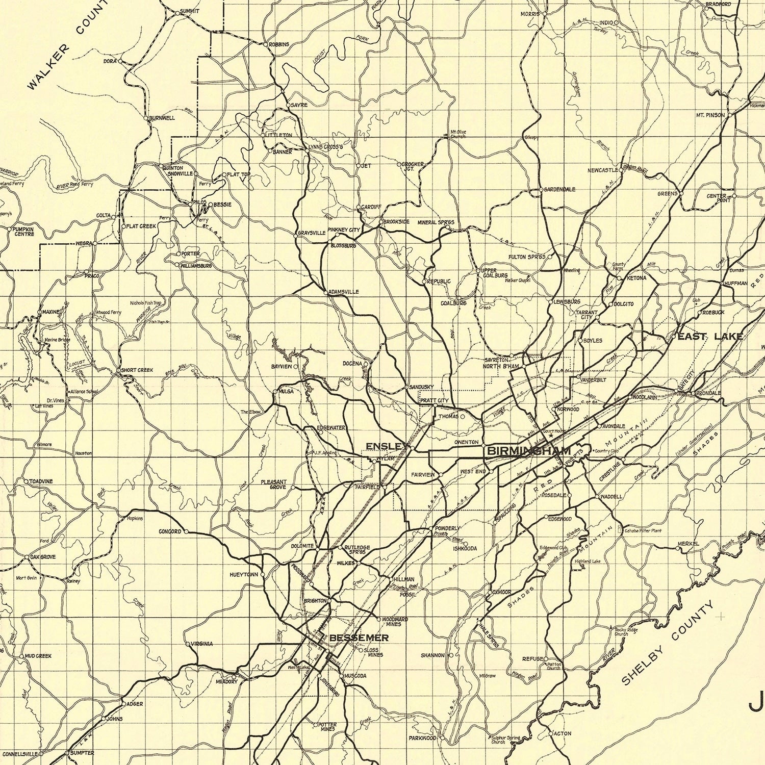 Vintage Map of Jefferson County, Alabama 1916