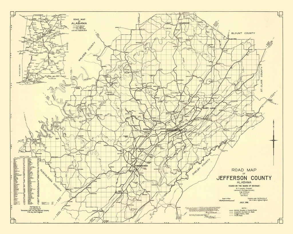 Vintage Map of Jefferson County, Alabama 1916