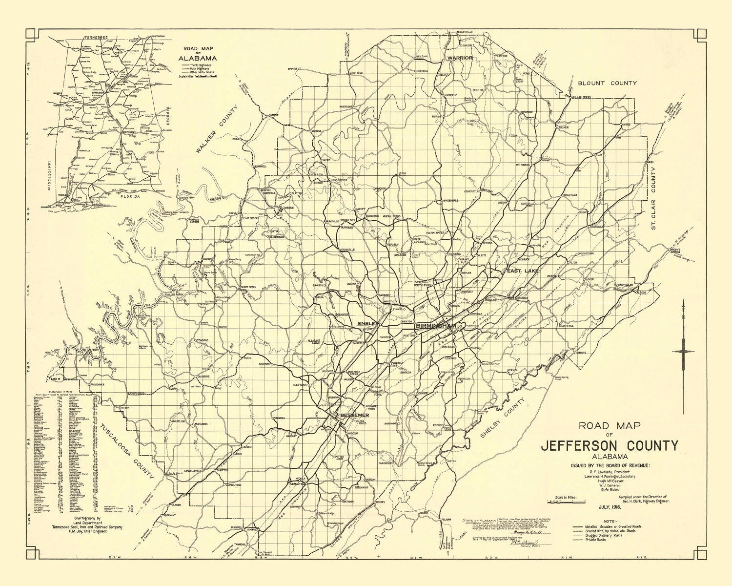 Vintage Map of Jefferson County, Alabama 1916