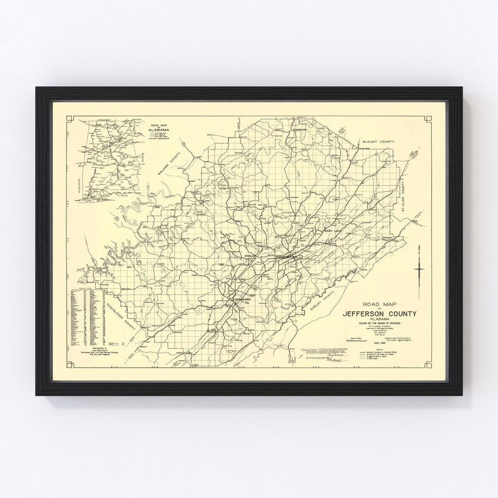 Vintage Map of Jefferson County, Alabama 1916