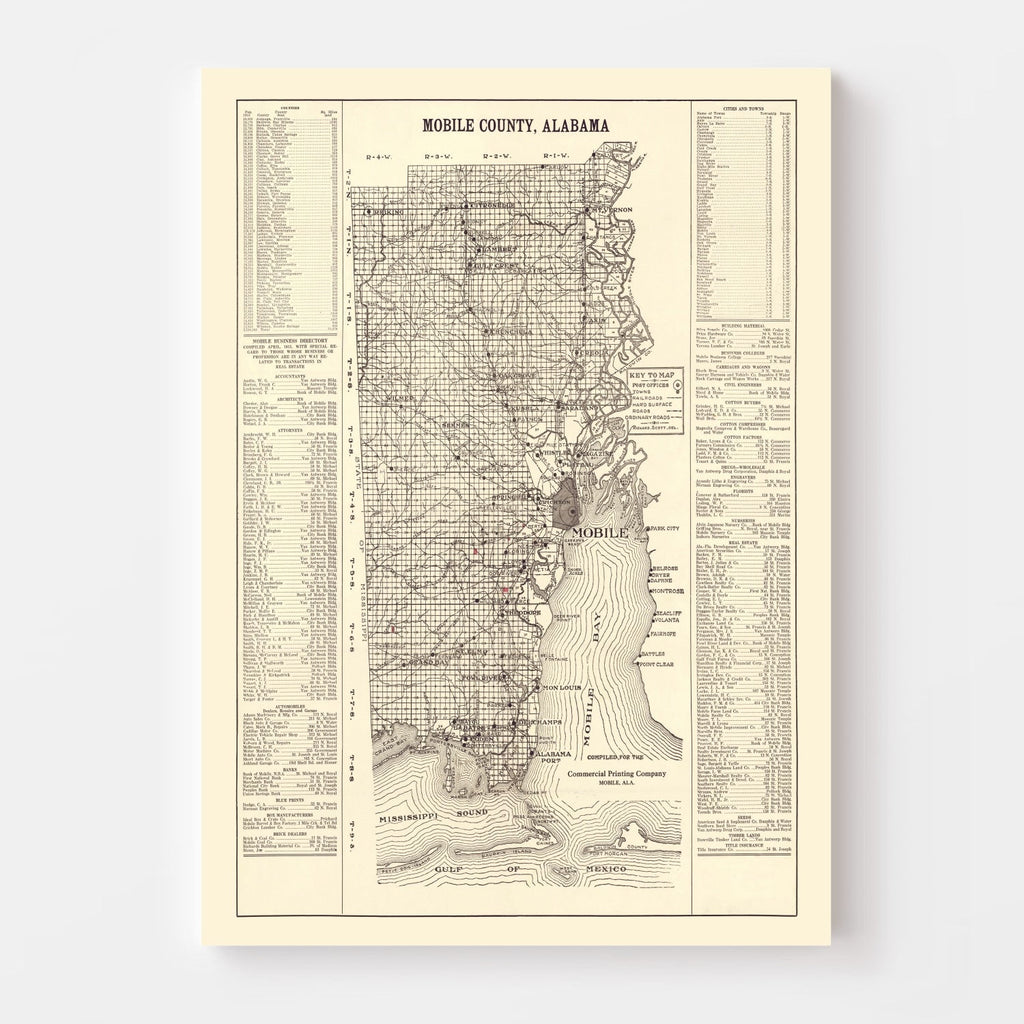 Vintage Map of Mobile County, Alabama 1915