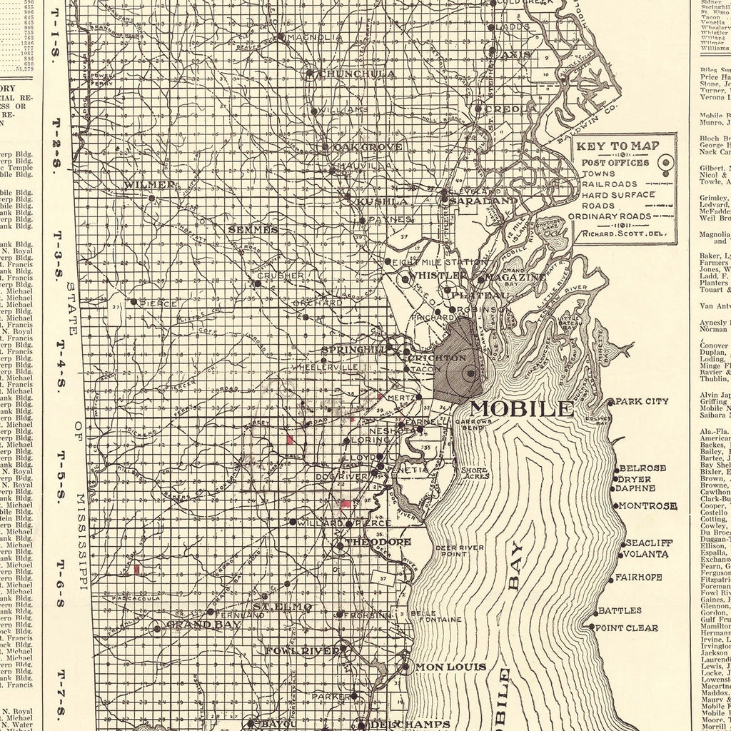 Vintage Map of Mobile County, Alabama 1915