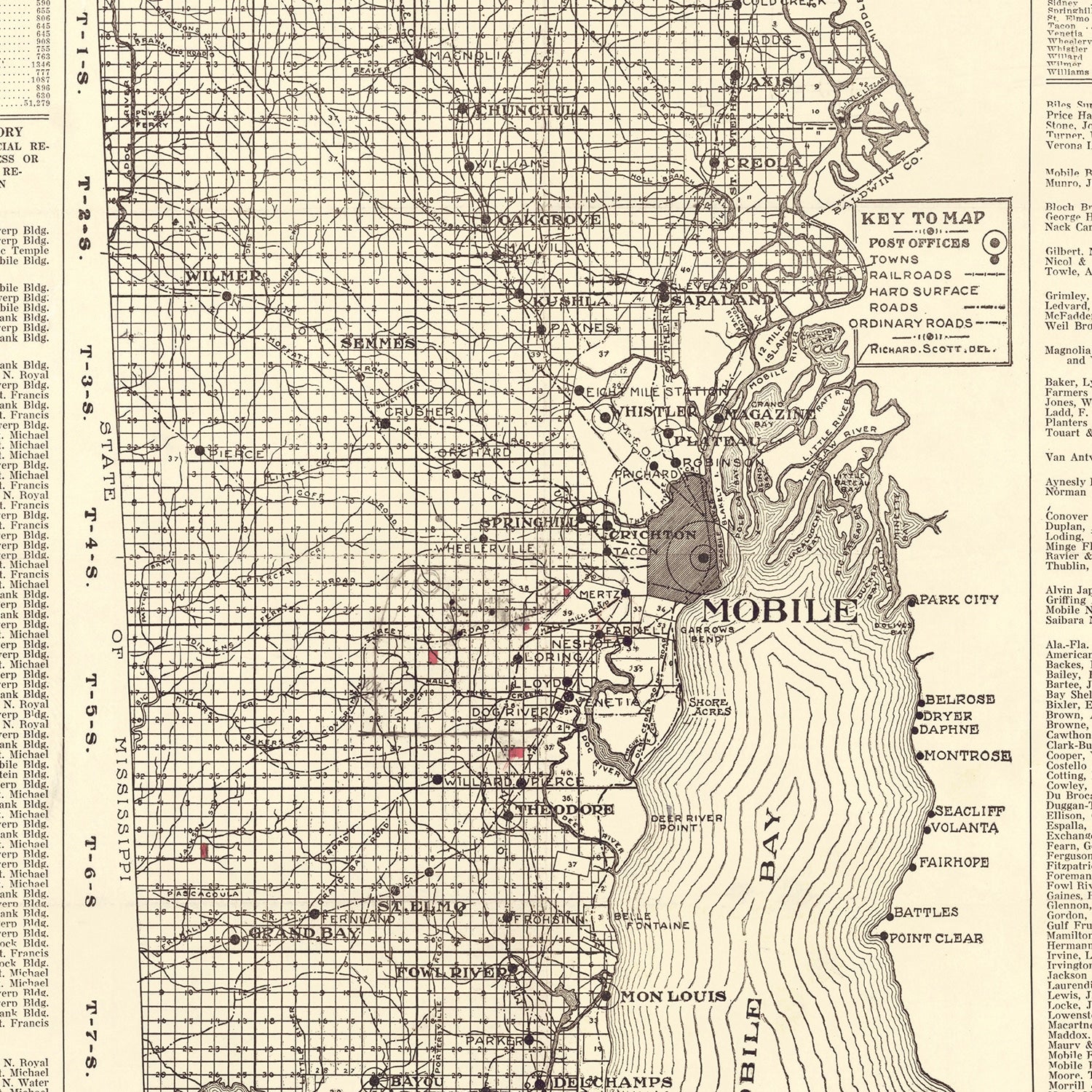 Vintage Map of Mobile County, Alabama 1915