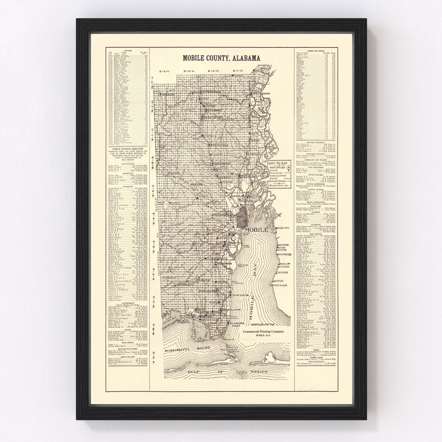 Vintage Map of Mobile County, Alabama 1915