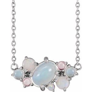 14K White Gold Natural Multi-Gemstone Scattered 16-18" Necklace