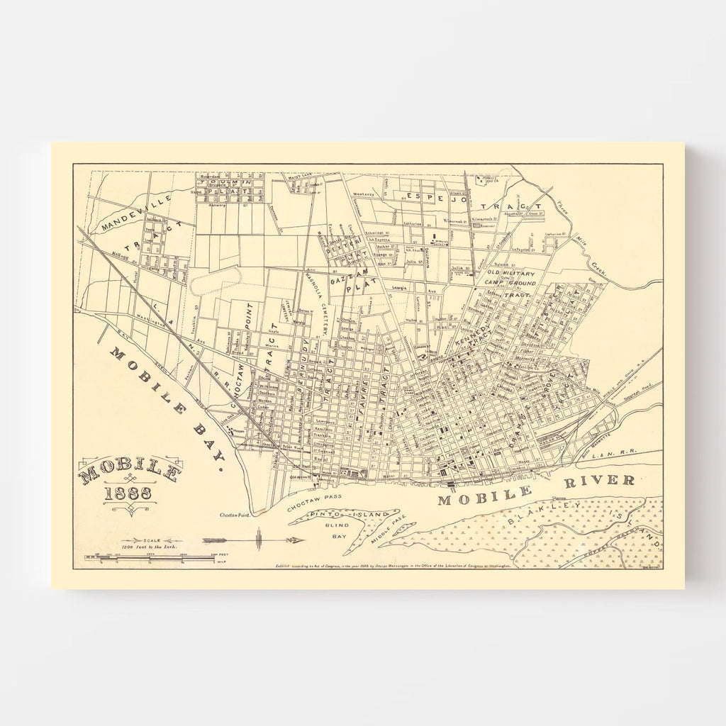 Vintage Map of Mobile, Alabama 1888