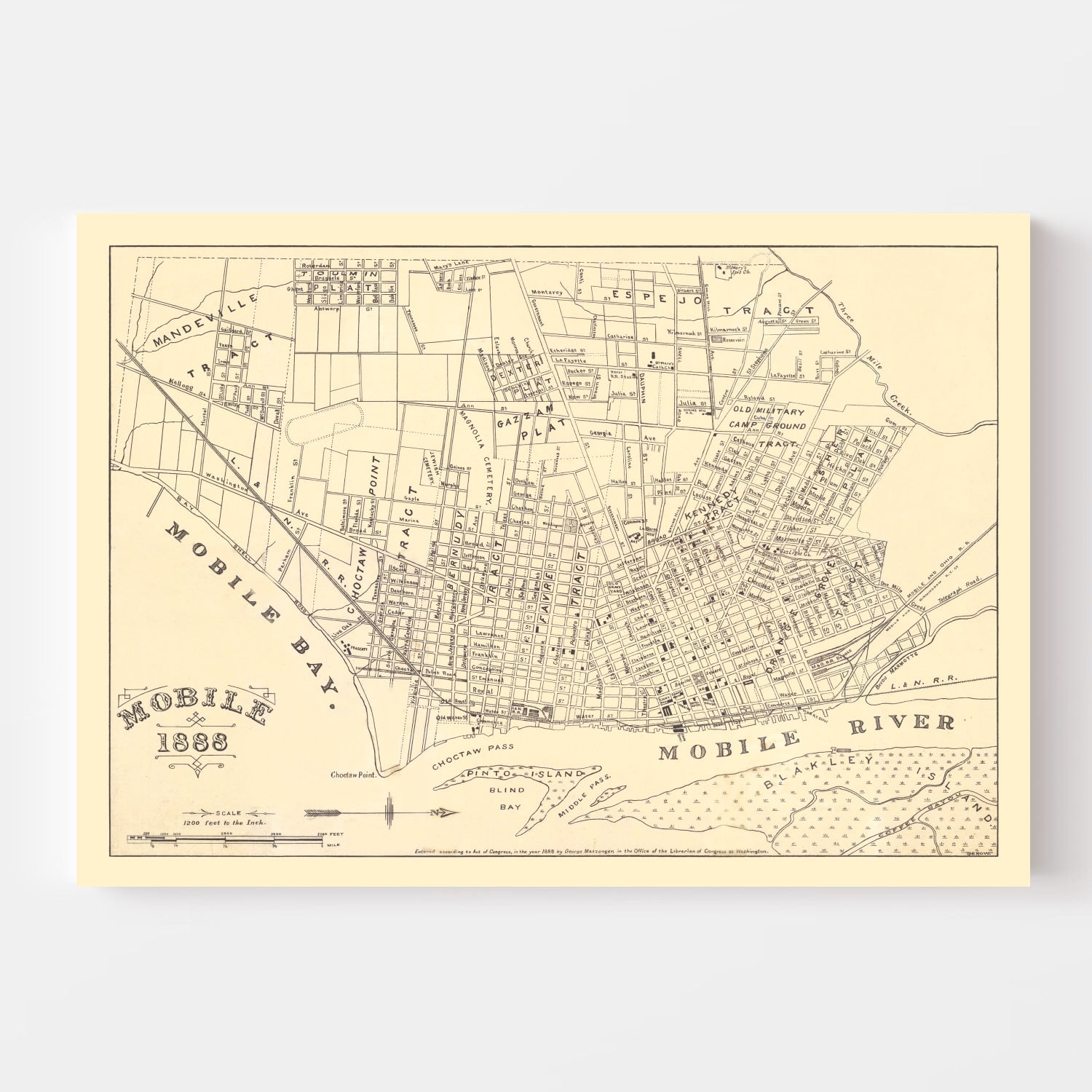 Vintage Map of Mobile, Alabama 1888