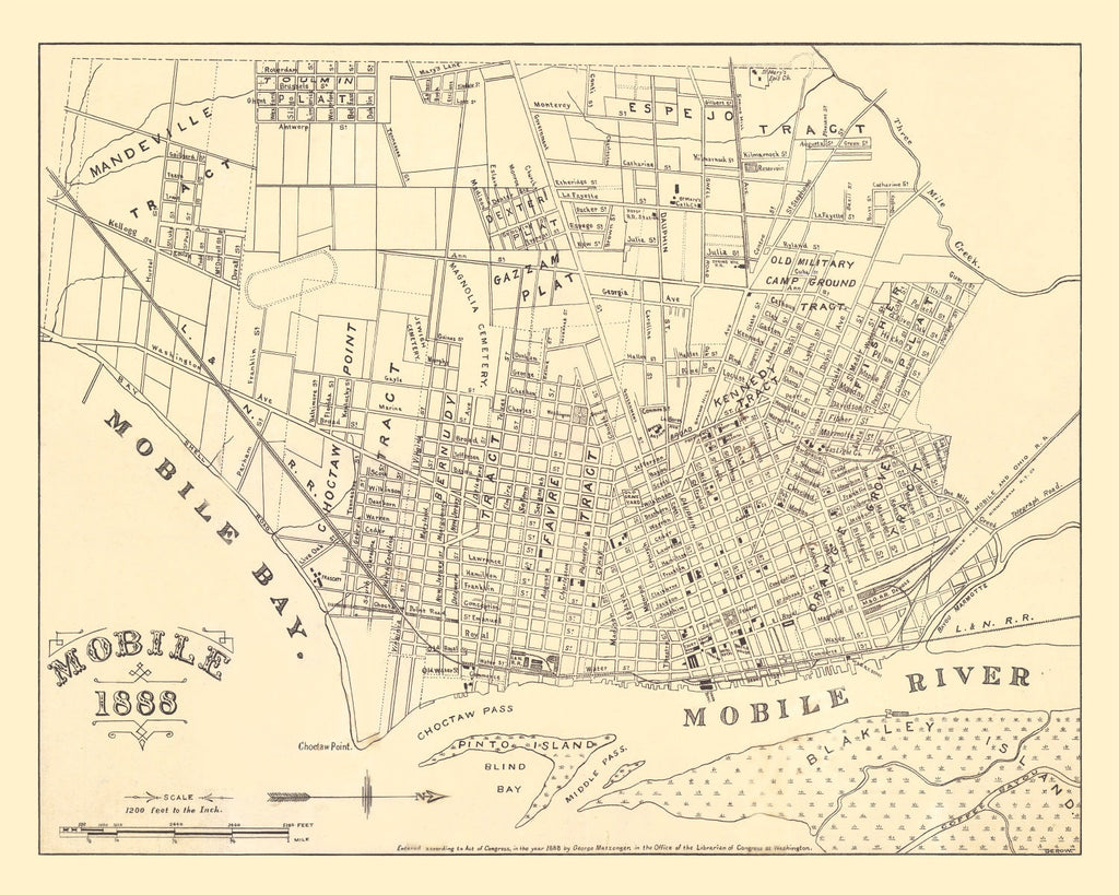 Vintage Map of Mobile, Alabama 1888