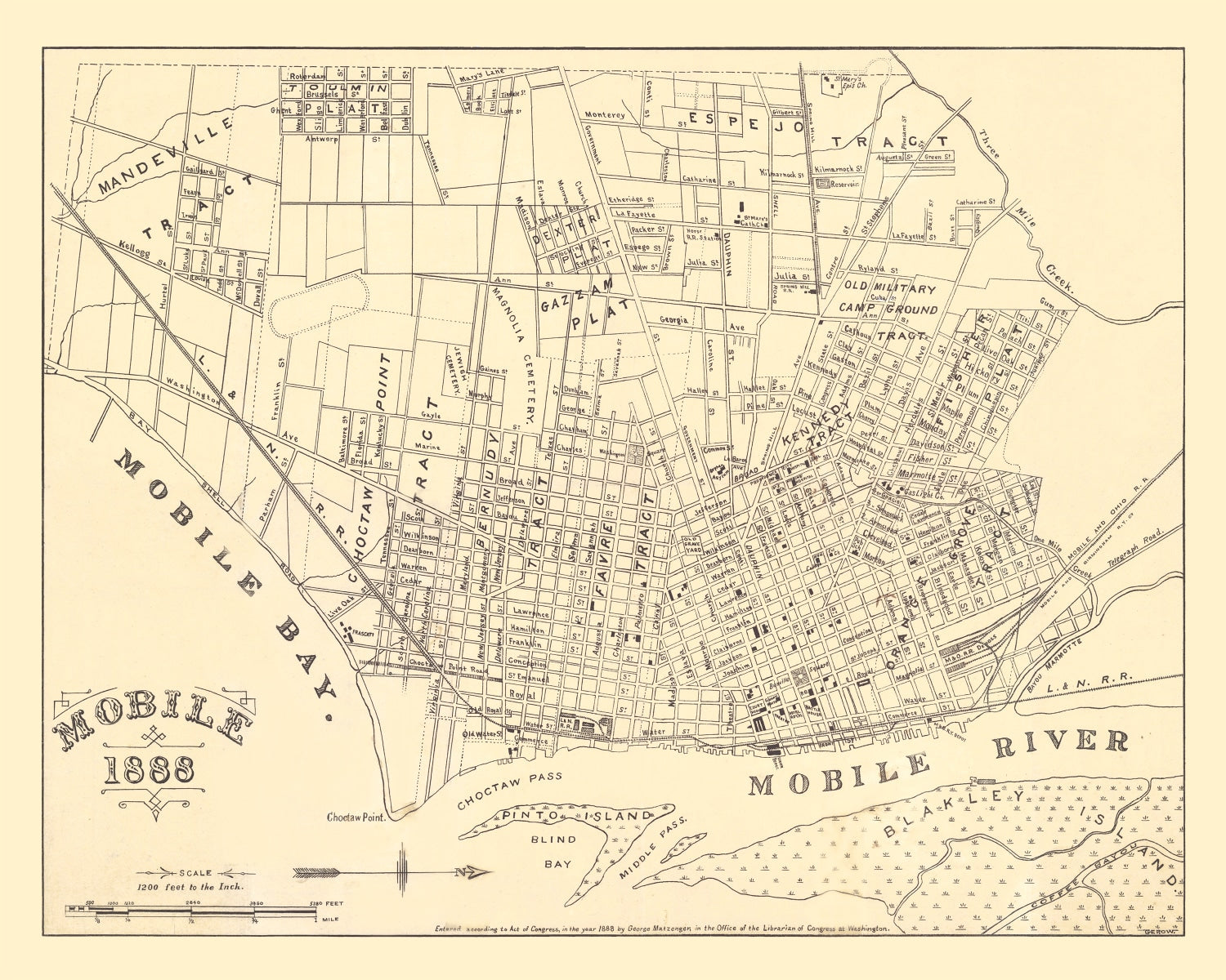 Vintage Map of Mobile, Alabama 1888