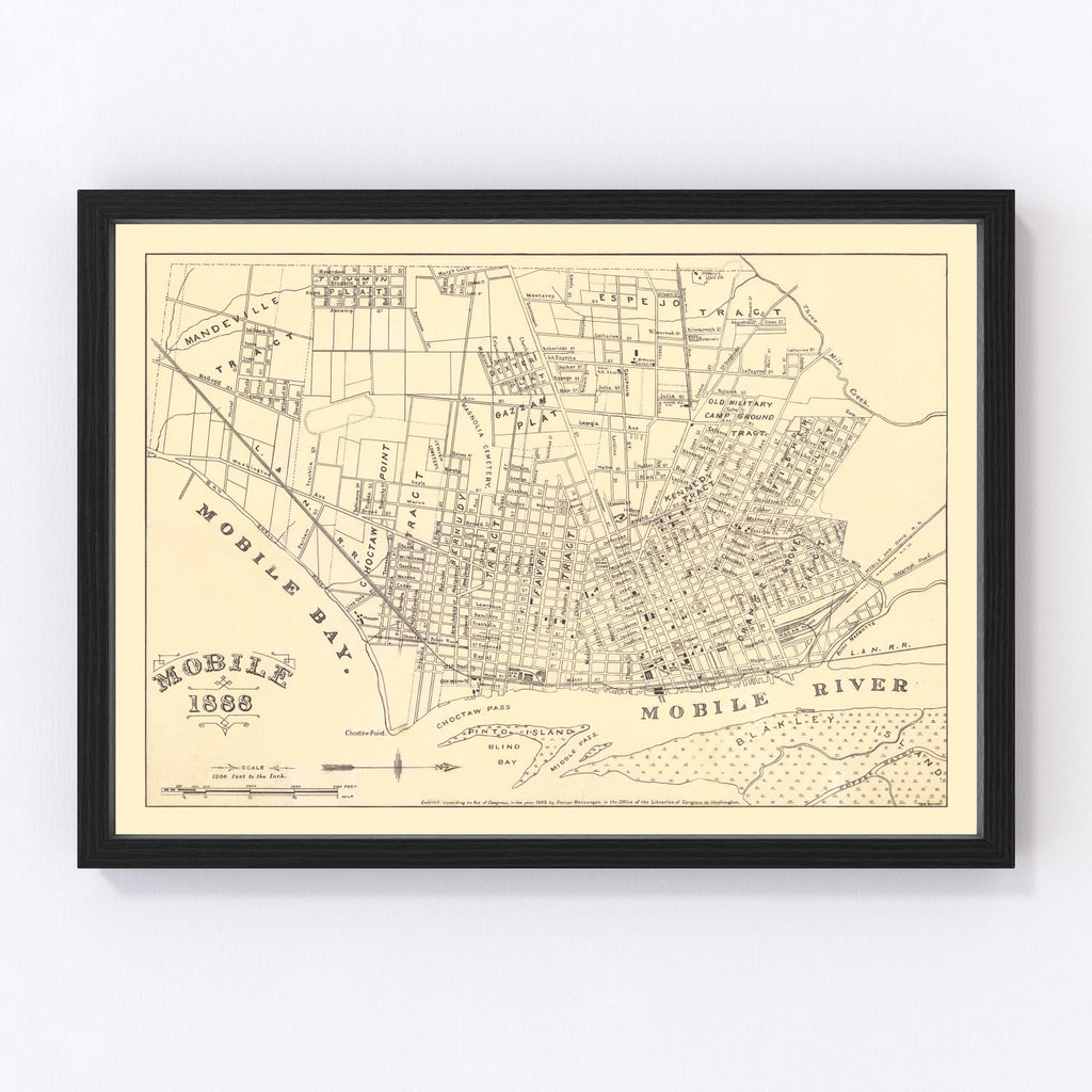 Vintage Map of Mobile, Alabama 1888
