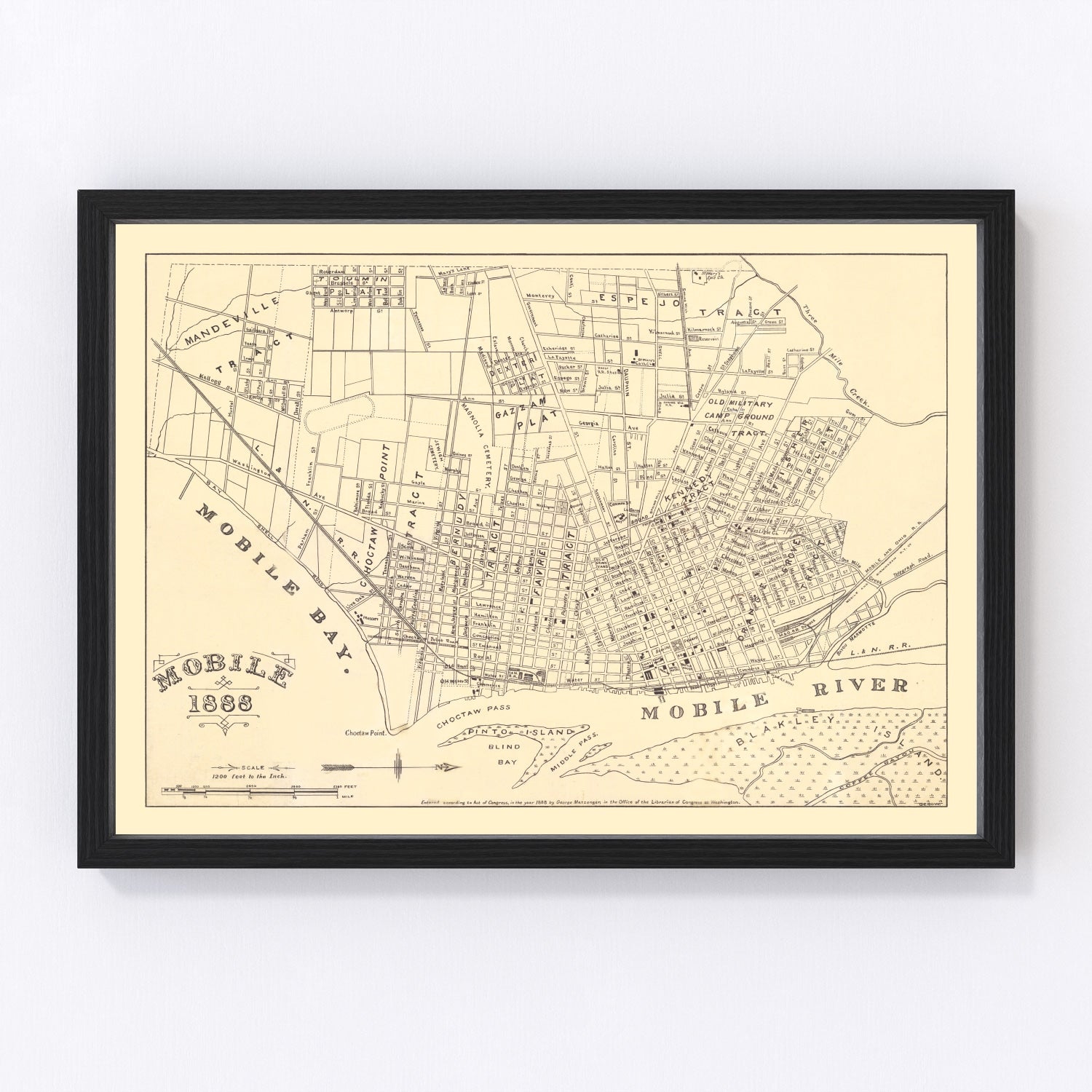 Vintage Map of Mobile, Alabama 1888