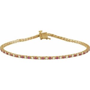14K Yellow Gold Vermeil 5/8 CTW Lab-Grown Ruby & Lab-Grown Diamond Line 7 1/4" Bracelet