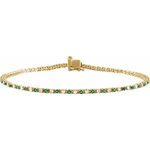 14K Yellow Gold Vermeil 5/8 CTW Lab-Grown Emerald & Lab-Grown Diamond Line 7 1/4" Bracelet