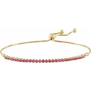 14K Yellow Gold Natural Ruby Adjustable 9 1/2" Bolo Bracelet