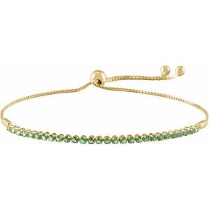 14K Yellow Gold Natural Emerald Adjustable 9 1/2" Bolo Bracelet