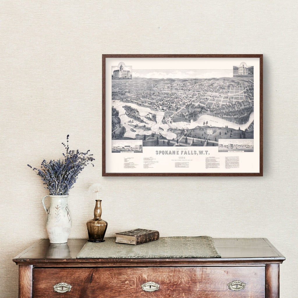 Vintage Map of Spokane Falls, Washington 1884
