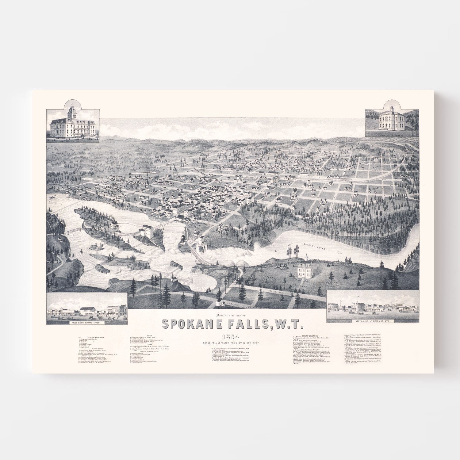 Vintage Map of Spokane Falls, Washington 1884