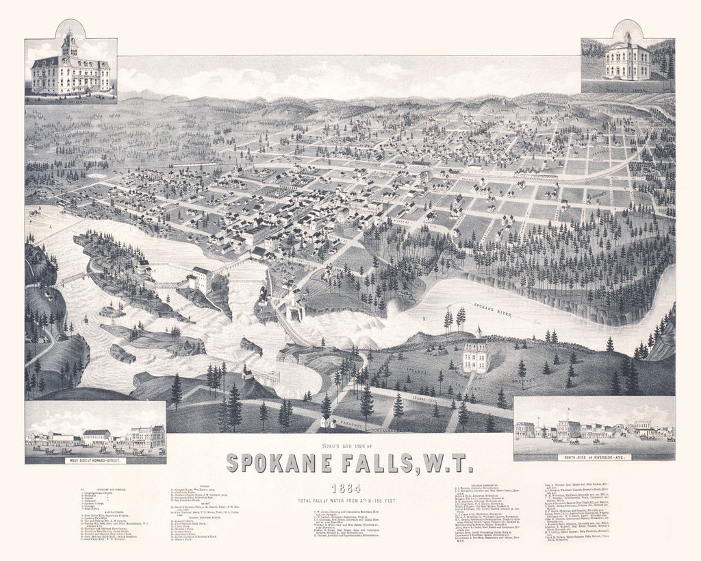 Vintage Map of Spokane Falls, Washington 1884