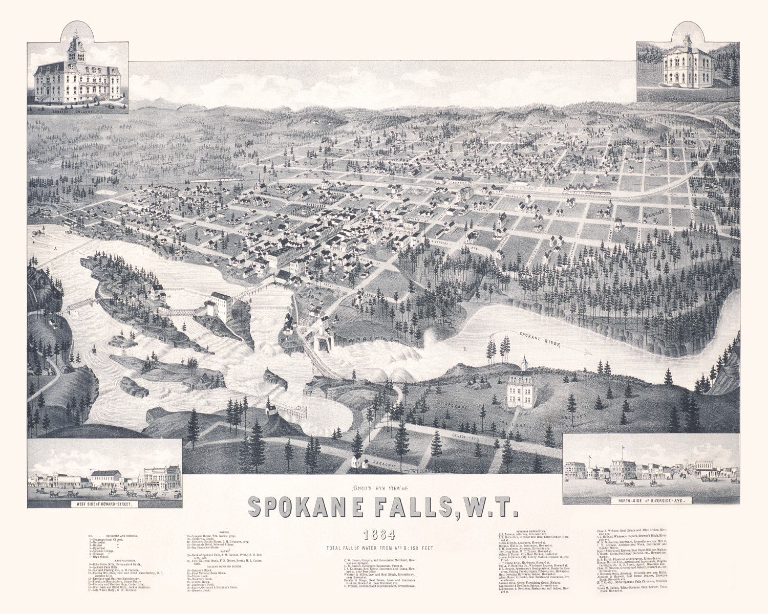 Vintage Map of Spokane Falls, Washington 1884