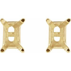 14K Yellow Gold 5x3 mm Emerald 4-Prong Earring Mounting – image 2