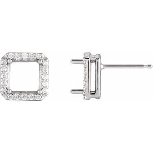 Platinum 6x6 mm Square 1/6 CTW Natural Diamond Semi-Set Halo-Style Earrings