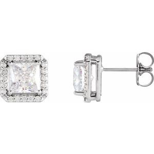 14K White Gold 5x5 mm Stuller Lab-Grown Moissanite 1/6 CTW Natural Diamond Halo-Style Earrings