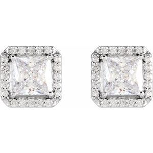14K White Gold 5x5 mm Stuller Lab-Grown Moissanite 1/6 CTW Natural Diamond Halo-Style Earrings – image 2