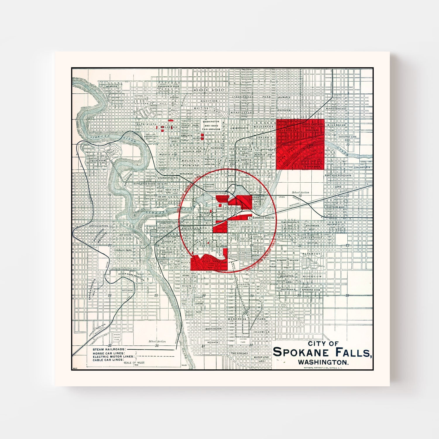 Vintage Map of Spokane Falls, Washington 1890
