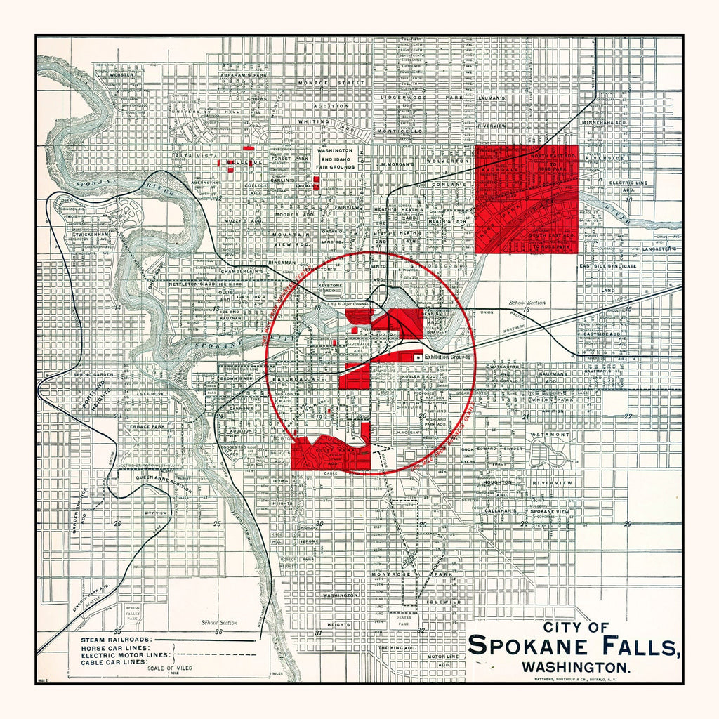 Vintage Map of Spokane Falls, Washington 1890