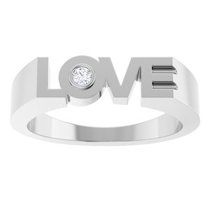 14K White Gold .03 CT Natural Diamond Love Ring