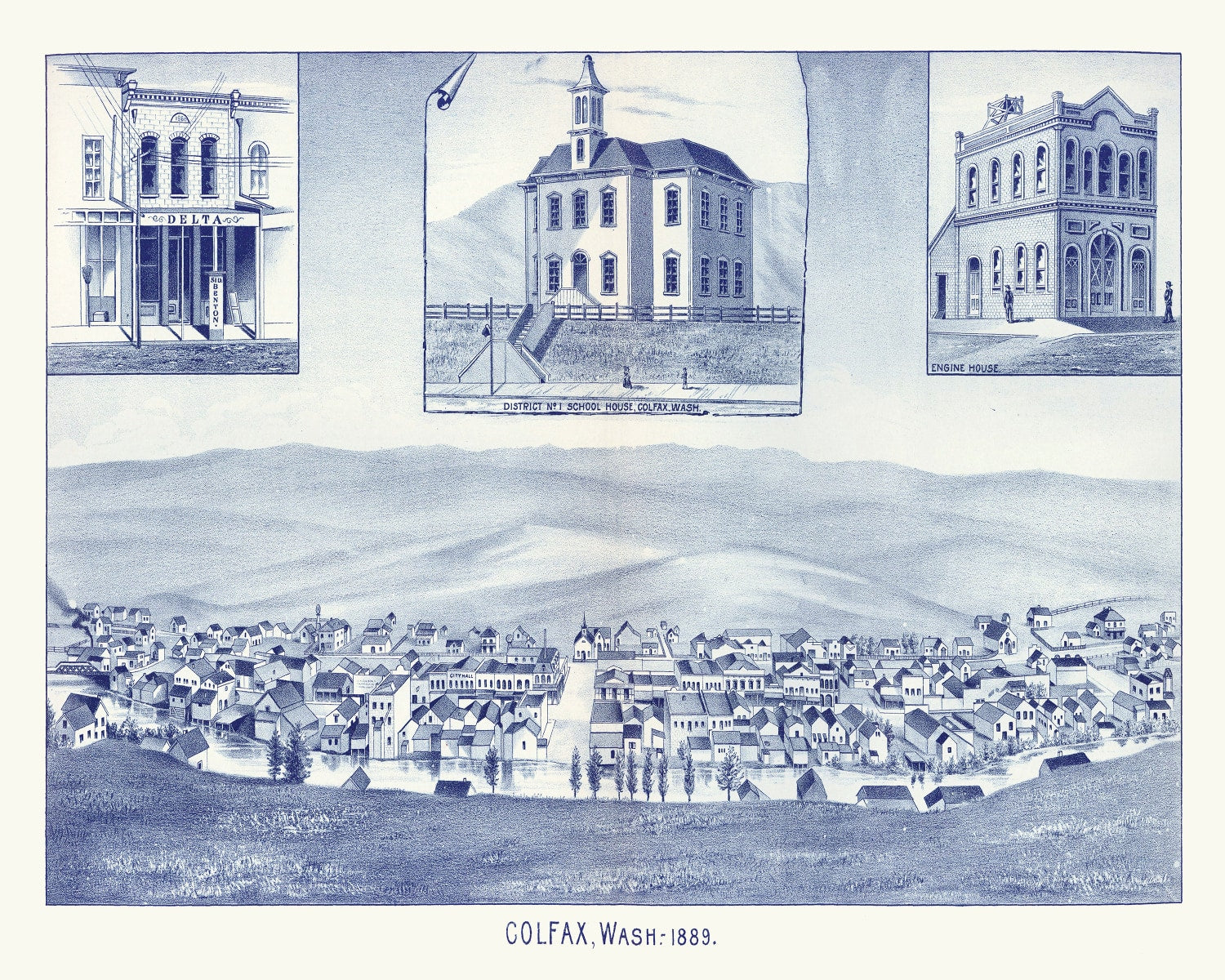 Vintage Map of Colfax, Washington 1889
