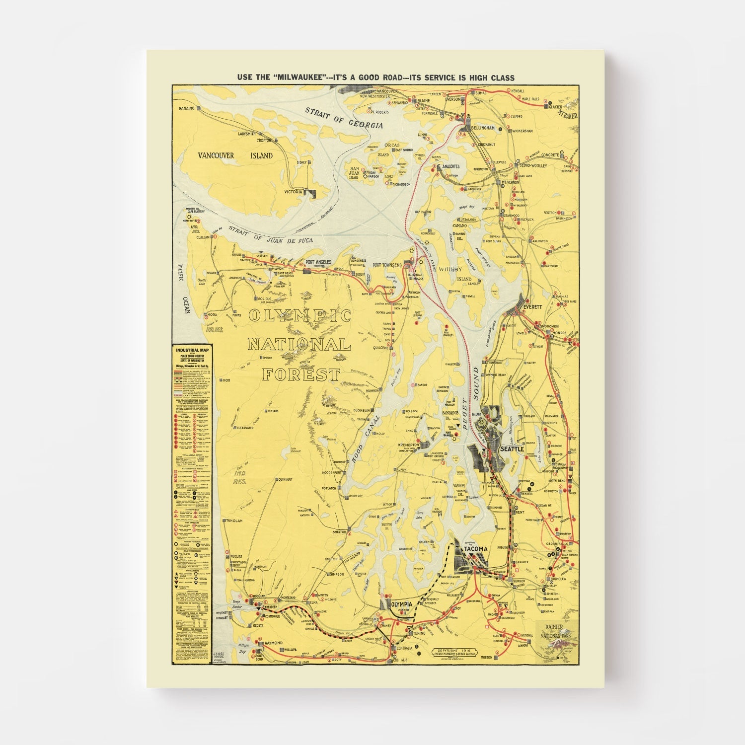 Vintage Map of Puget Sound Country, 1916