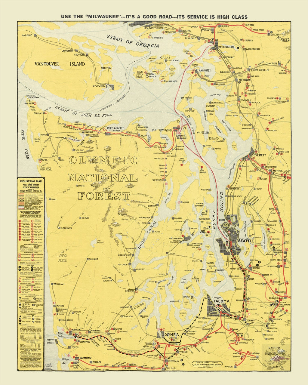 Vintage Map of Puget Sound Country, 1916