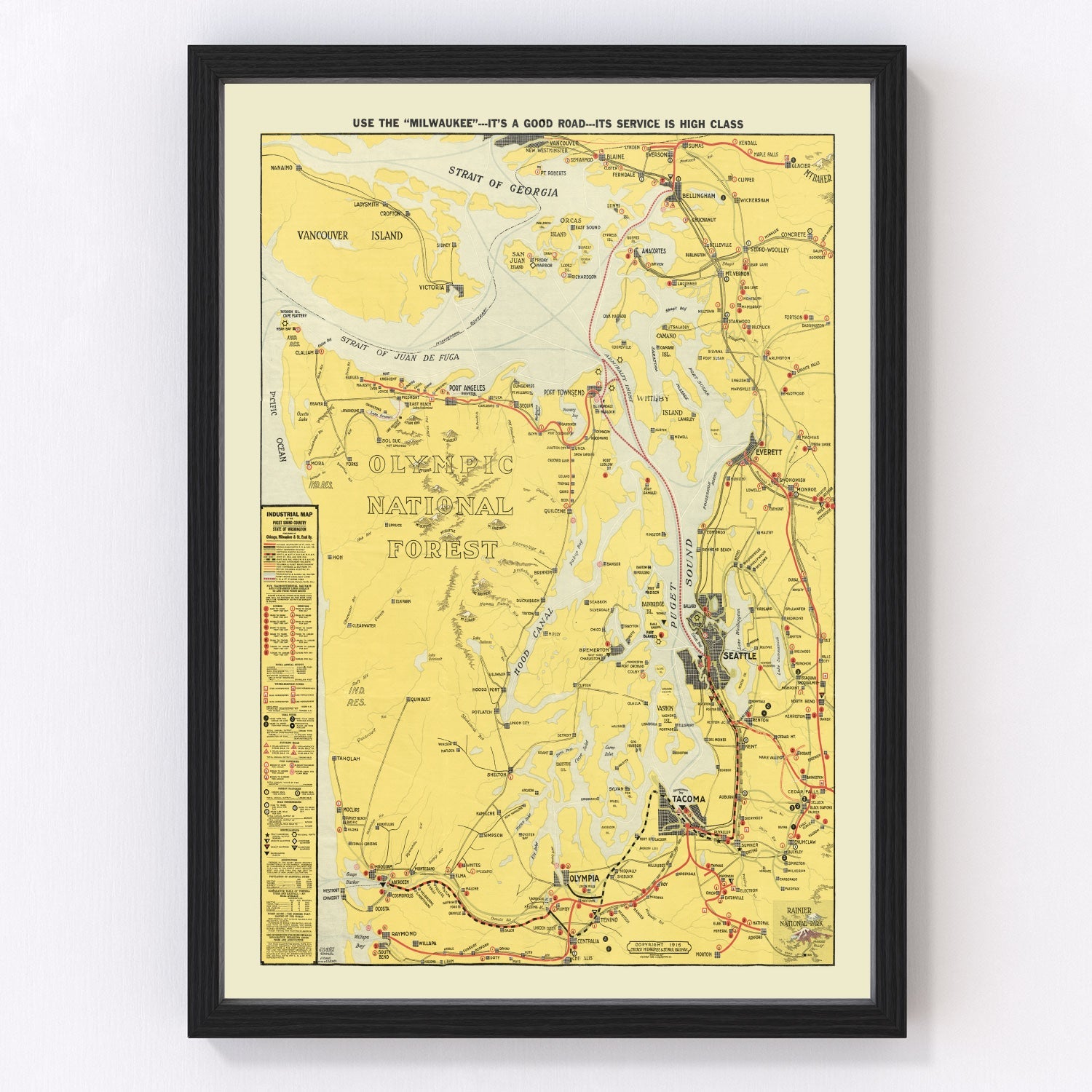 Vintage Map of Puget Sound Country, 1916