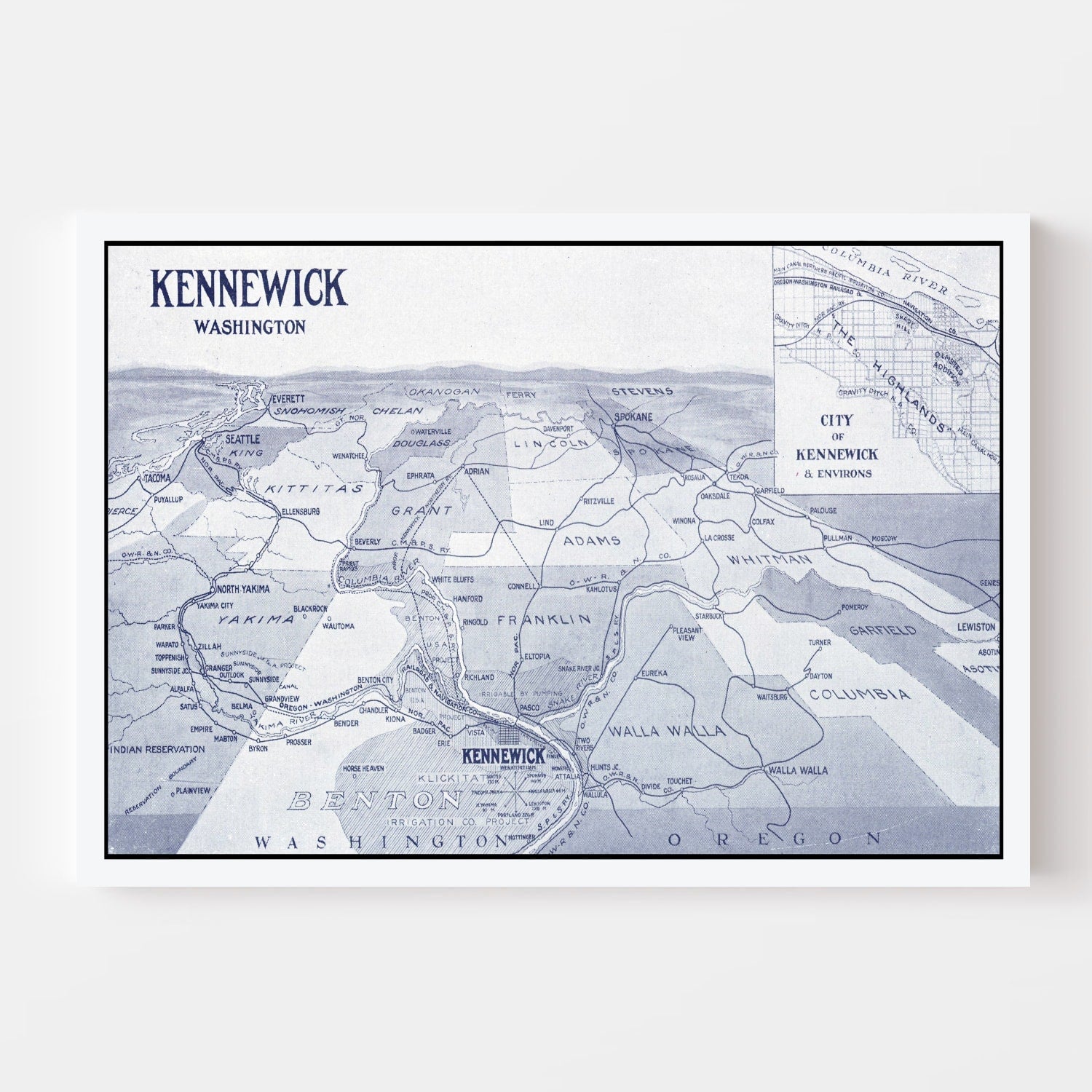 Vintage Map of Kennewick, Washington 1911