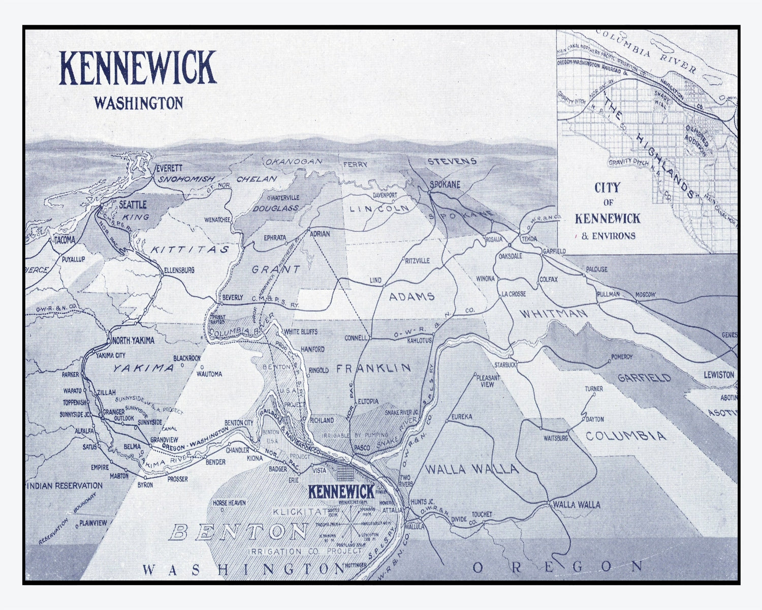 Vintage Map of Kennewick, Washington 1911