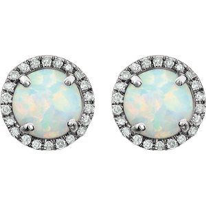 14K White Gold Lab-Grown White Opal & 1/8 CTW Natural Diamond Earrings – image 2