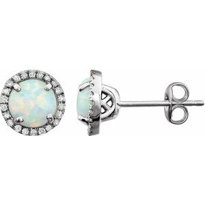 14K White Gold Lab-Grown White Opal & 1/8 CTW Natural Diamond Earrings
